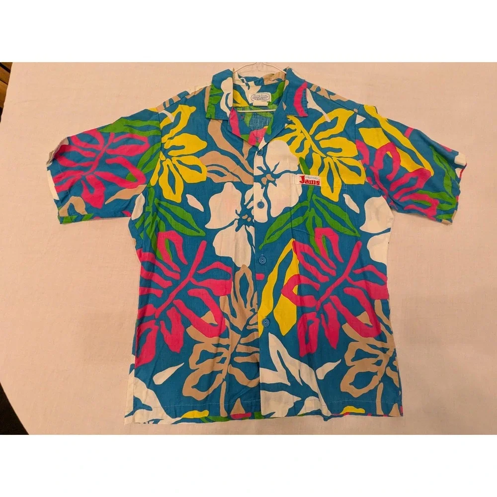 VINTAGE Surf Line Hawaii Shirt Men M Blue Aloha Hawaiian Original Jams World 80s - Picture 9 of 13